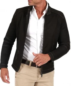 Uomo D'Arienzo Havana - Giacca in pelle nubuck testa di moro con impunture a contrasto