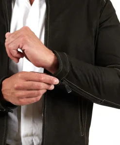 Uomo D'Arienzo Havana - Giacca in pelle nubuck testa di moro con impunture a contrasto