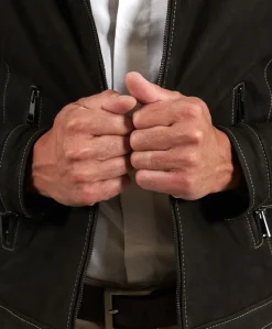 Uomo D'Arienzo Havana - Giacca in pelle nubuck testa di moro con impunture a contrasto