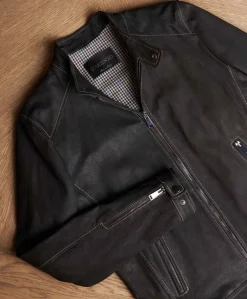 Uomo D'Arienzo Havana - Giacca in pelle nubuck testa di moro con impunture a contrasto