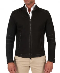 Uomo D'Arienzo Havana - Giacca in pelle nubuck testa di moro con impunture a contrasto