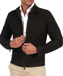 Uomo D'Arienzo Havana - Giacca in pelle nubuck testa di moro con impunture a contrasto