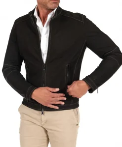 Uomo D'Arienzo Havana - Giacca in pelle nubuck testa di moro con impunture a contrasto
