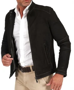Uomo D'Arienzo Havana - Giacca in pelle nubuck testa di moro con impunture a contrasto
