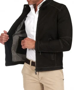 Uomo D'Arienzo Havana - Giacca in pelle nubuck testa di moro con impunture a contrasto