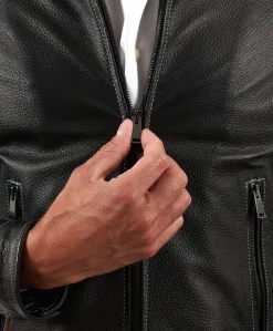 Uomo D'Arienzo Havana - Giacca in pelle raggrinzita nera con cuciture a contrasto