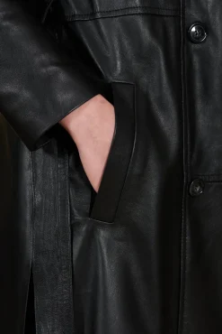 Donna D'Arienzo Hazel - Cappotto in pelle nappa nera doppio petto spacchi laterali