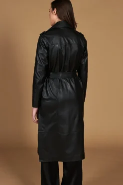 Donna D'Arienzo Hazel - Cappotto in pelle nappa nera doppio petto spacchi laterali