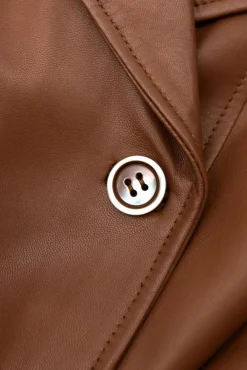Donna D'Arienzo Hazel - Cappotto in pelle naturale cuoio doppio petto spacchi laterali