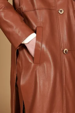 Donna D'Arienzo Hazel - Cappotto in pelle naturale cuoio doppio petto spacchi laterali