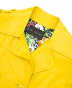 Donna D'Arienzo Hazel - Cappotto in pelle nappa gialla doppio petto spacchi laterali