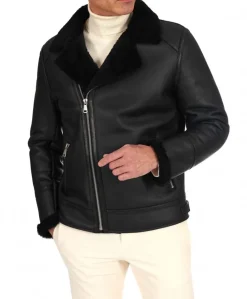 Uomo D'Arienzo Jasper - Chiodo Montone Shearling nero con cerniera trasversale