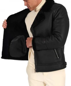 Uomo D'Arienzo Jasper - Chiodo Montone Shearling nero con cerniera trasversale