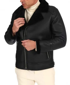 Uomo D'Arienzo Jasper - Chiodo Montone Shearling nero con cerniera trasversale