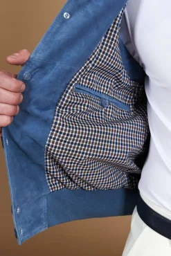 Uomo D'Arienzo Jeff - Gilet in pelle camoscio blu denim con bottoni
