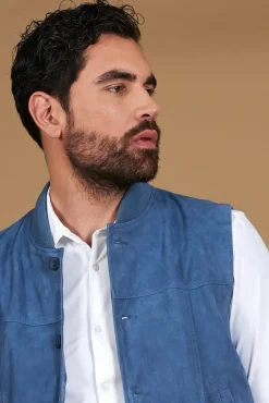 Uomo D'Arienzo Jeff - Gilet in pelle camoscio blu denim con bottoni
