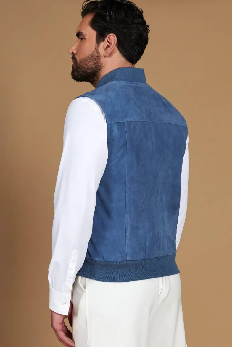 Uomo D'Arienzo Jeff - Gilet in pelle camoscio blu denim con bottoni