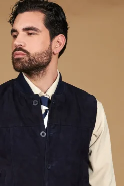 Uomo D'Arienzo Jeff - Gilet in pelle camoscio blu con bottoni