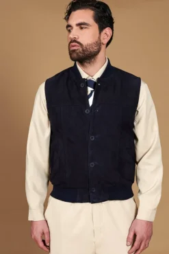 Uomo D'Arienzo Jeff - Gilet in pelle camoscio blu con bottoni
