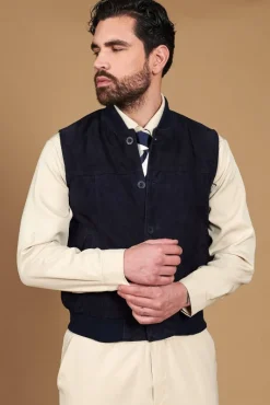 Uomo D'Arienzo Jeff - Gilet in pelle camoscio blu con bottoni