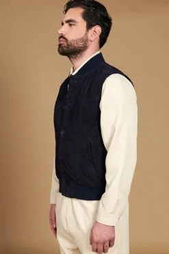 Uomo D'Arienzo Jeff - Gilet in pelle camoscio blu con bottoni