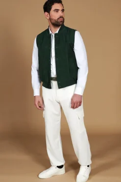Uomo D'Arienzo Jeff - Gilet in pelle camoscio verde con bottoni
