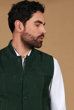Uomo D'Arienzo Jeff - Gilet in pelle camoscio verde con bottoni