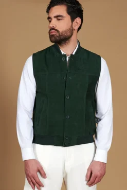 Uomo D'Arienzo Jeff - Gilet in pelle camoscio verde con bottoni