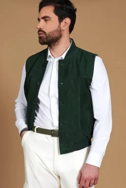 Uomo D'Arienzo Jeff - Gilet in pelle camoscio verde con bottoni