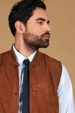 Uomo D'Arienzo Jeff - Gilet in pelle camoscio color cuoio con bottoni