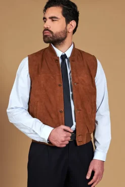 Uomo D'Arienzo Jeff - Gilet in pelle camoscio color cuoio con bottoni