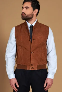 Uomo D'Arienzo Jeff - Gilet in pelle camoscio color cuoio con bottoni