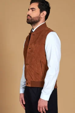 Uomo D'Arienzo Jeff - Gilet in pelle camoscio color cuoio con bottoni