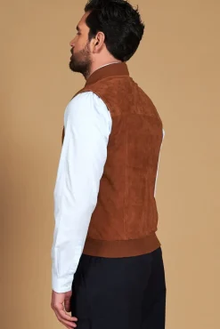 Uomo D'Arienzo Jeff - Gilet in pelle camoscio color cuoio con bottoni