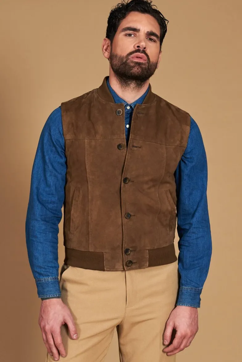 Uomo D'Arienzo Jeff - Gilet in pelle camoscio color fango con bottoni