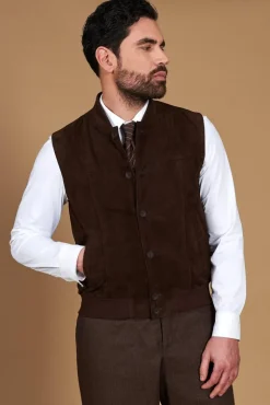 Uomo D'Arienzo Jeff - Gilet in pelle camoscio testa di moro con bottoni