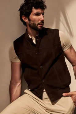Uomo D'Arienzo Jeff - Gilet in pelle camoscio testa di moro con bottoni