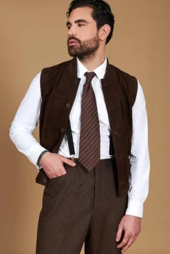 Uomo D'Arienzo Jeff - Gilet in pelle camoscio testa di moro con bottoni