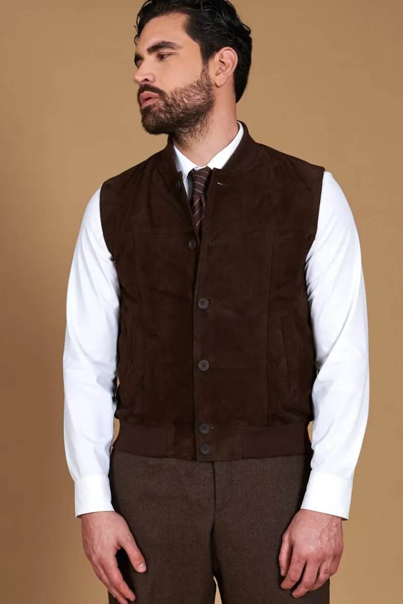 Uomo D'Arienzo Jeff - Gilet in pelle camoscio testa di moro con bottoni