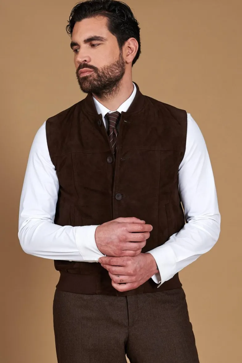 Uomo D'Arienzo Jeff - Gilet in pelle camoscio testa di moro con bottoni