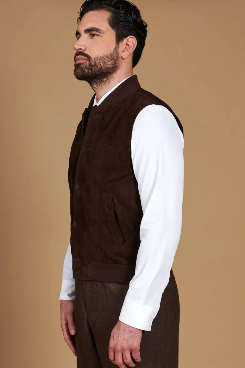 Uomo D'Arienzo Jeff - Gilet in pelle camoscio testa di moro con bottoni