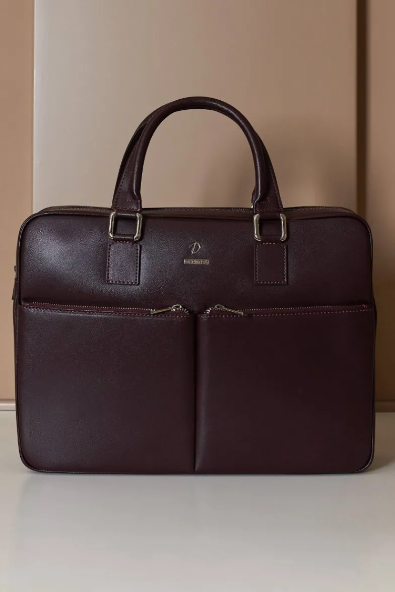 D'Arienzo Justin - Borsa Ventiquattrore in pelle di vitello bordeaux saffiano doppia tasca