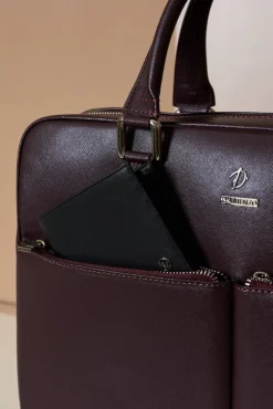 D'Arienzo Justin - Borsa Ventiquattrore in pelle di vitello bordeaux saffiano doppia tasca