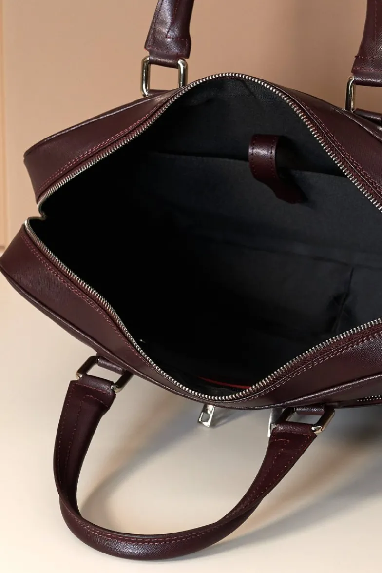 D'Arienzo Justin - Borsa Ventiquattrore in pelle di vitello bordeaux saffiano doppia tasca