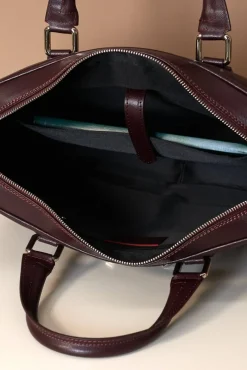 D'Arienzo Justin - Borsa Ventiquattrore in pelle di vitello bordeaux saffiano doppia tasca