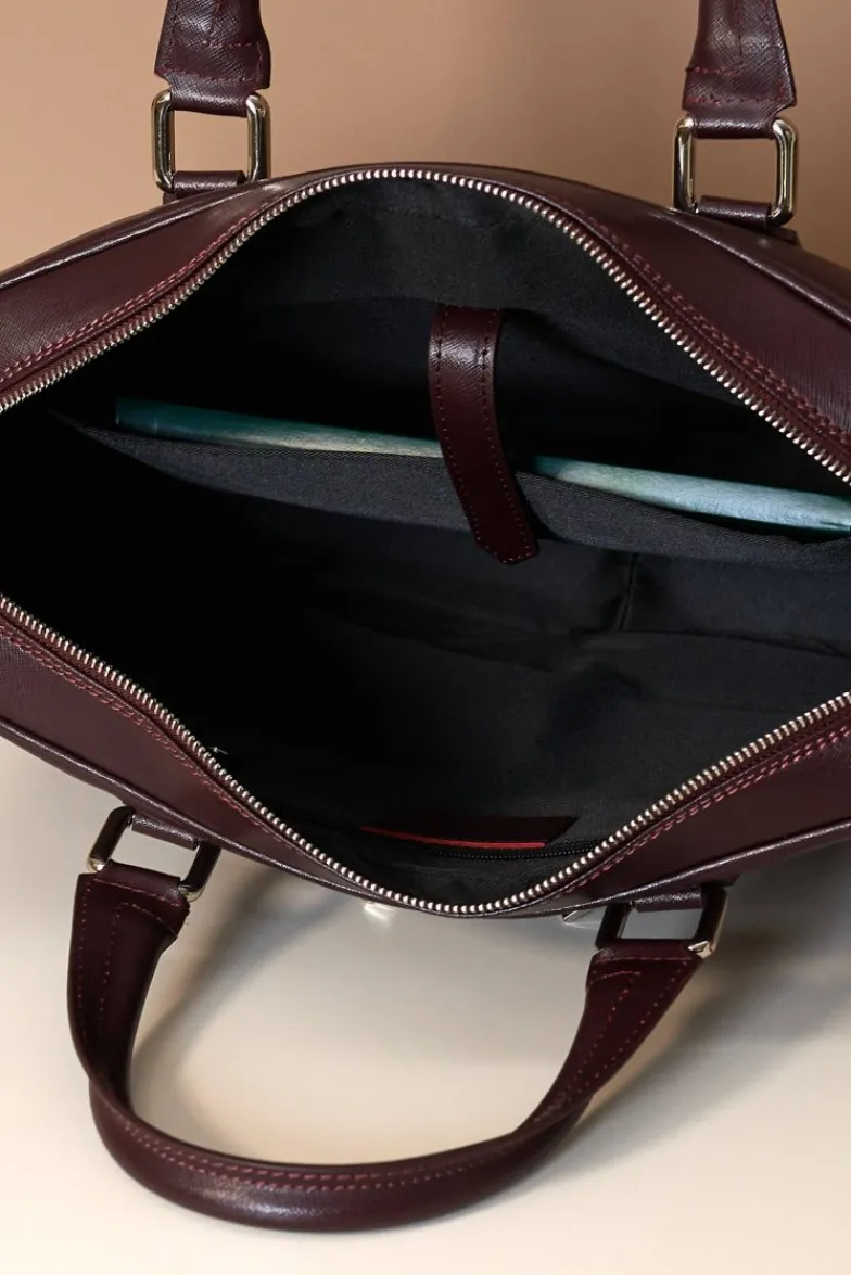 D'Arienzo Justin - Borsa Ventiquattrore in pelle di vitello bordeaux saffiano doppia tasca