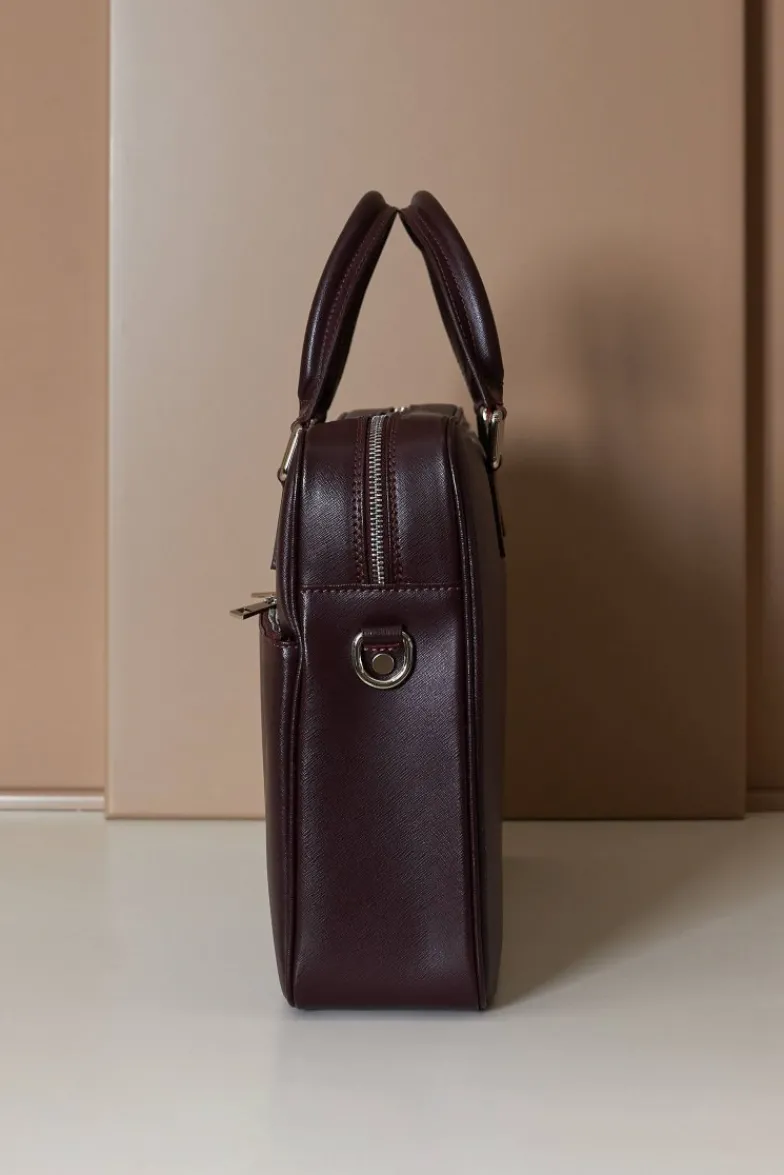 D'Arienzo Justin - Borsa Ventiquattrore in pelle di vitello bordeaux saffiano doppia tasca