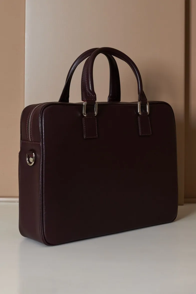 D'Arienzo Justin - Borsa Ventiquattrore in pelle di vitello bordeaux saffiano doppia tasca