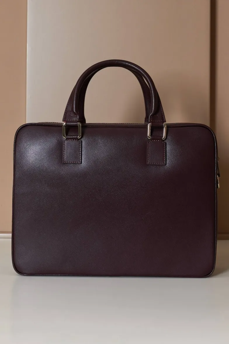 D'Arienzo Justin - Borsa Ventiquattrore in pelle di vitello bordeaux saffiano doppia tasca