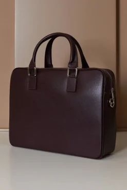 D'Arienzo Justin - Borsa Ventiquattrore in pelle di vitello bordeaux saffiano doppia tasca